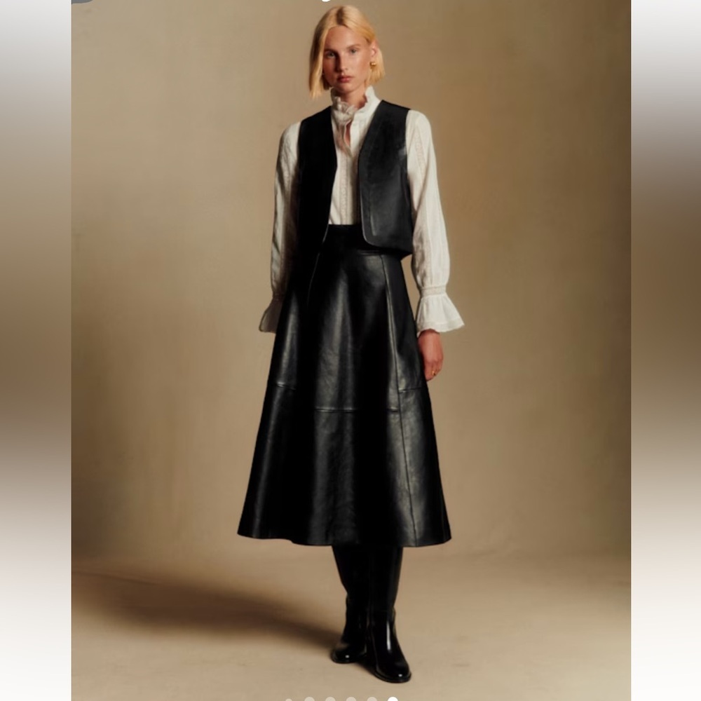 NEW Sezane Yasmine Lamb Leather Skirt in Black Size 8 - Picture 2 of 11